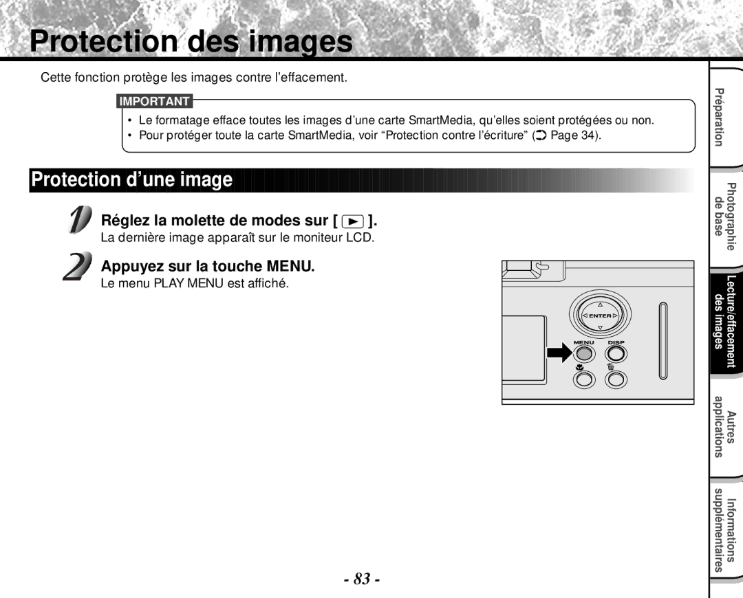 Toshiba PDR-M4 instruction manual Protection des images, Ima, Cette fonction protège les images contre l’effacement 