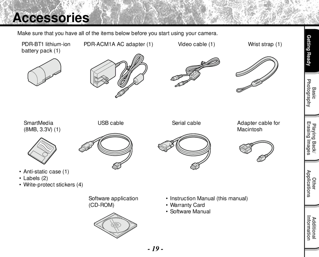 Toshiba PDR-M4 instruction manual Accessories, Warranty Card, Software Manual 