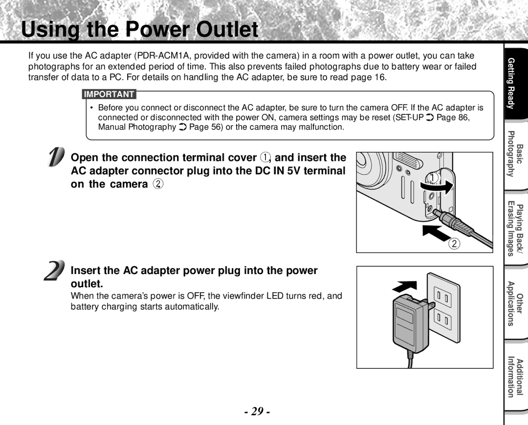 Toshiba PDR-M4 instruction manual Using the Power Outlet 