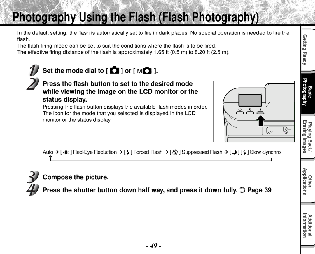 Toshiba PDR-M4 instruction manual Compose the picture, Auto, Slow Synchro 