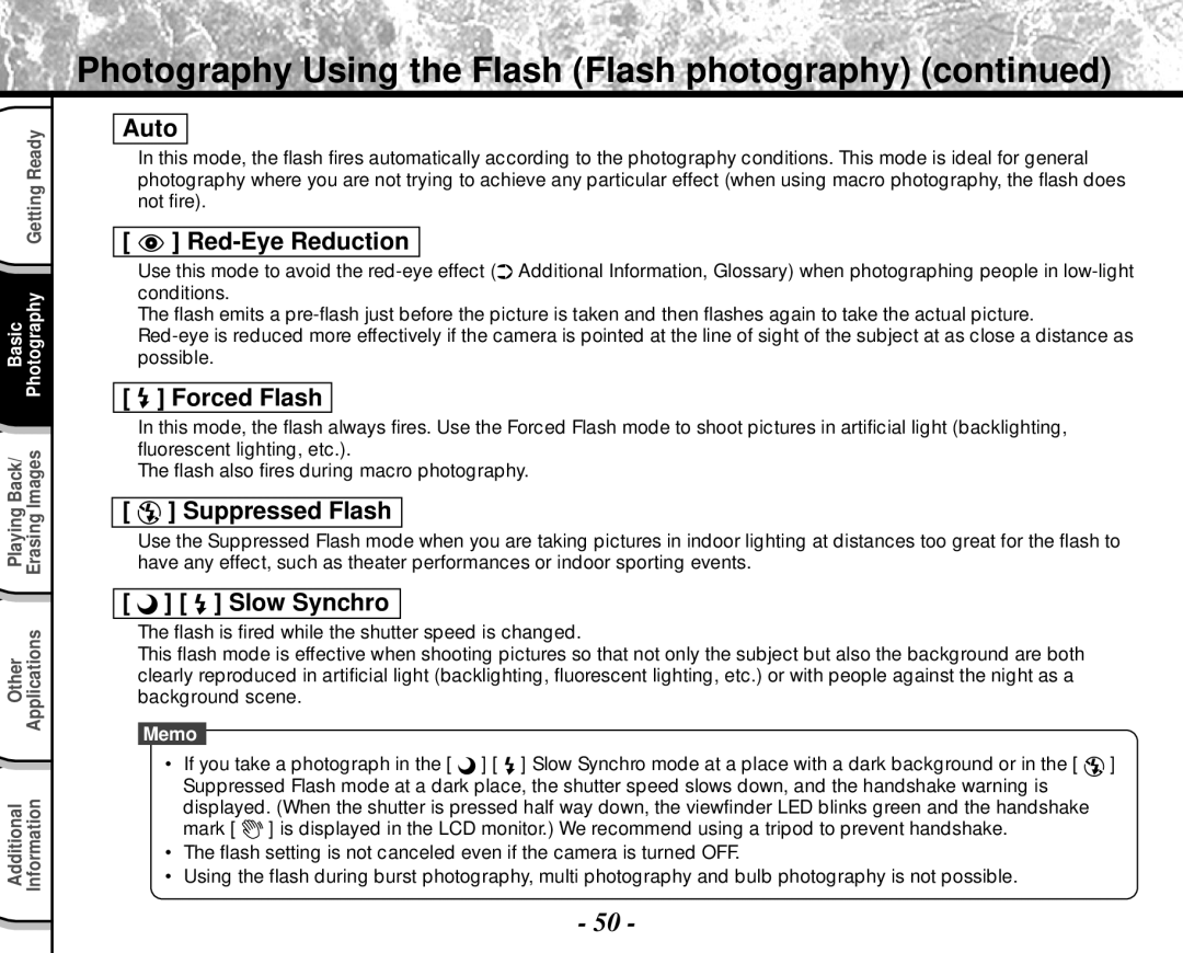 Toshiba PDR-M4 instruction manual Photography Using the Flash Flash photography 