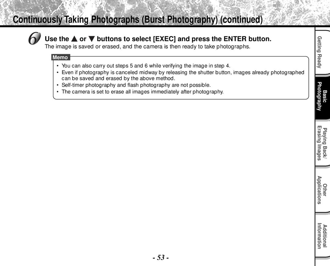 Toshiba PDR-M4 instruction manual Use the or buttons to select Exec and press the Enter button 