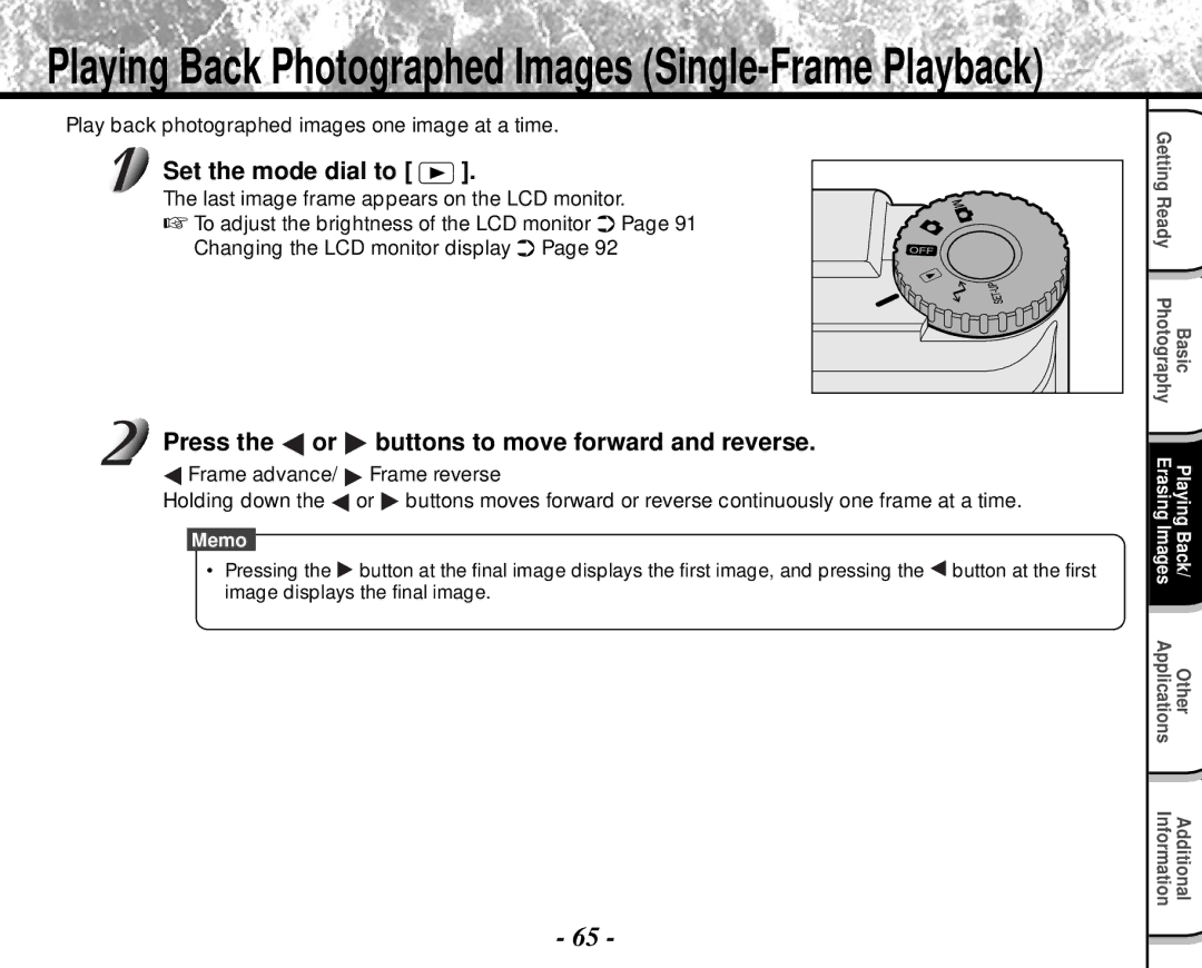 Toshiba PDR-M4 Press the or buttons to move forward and reverse, Play back photographed images one image at a time 
