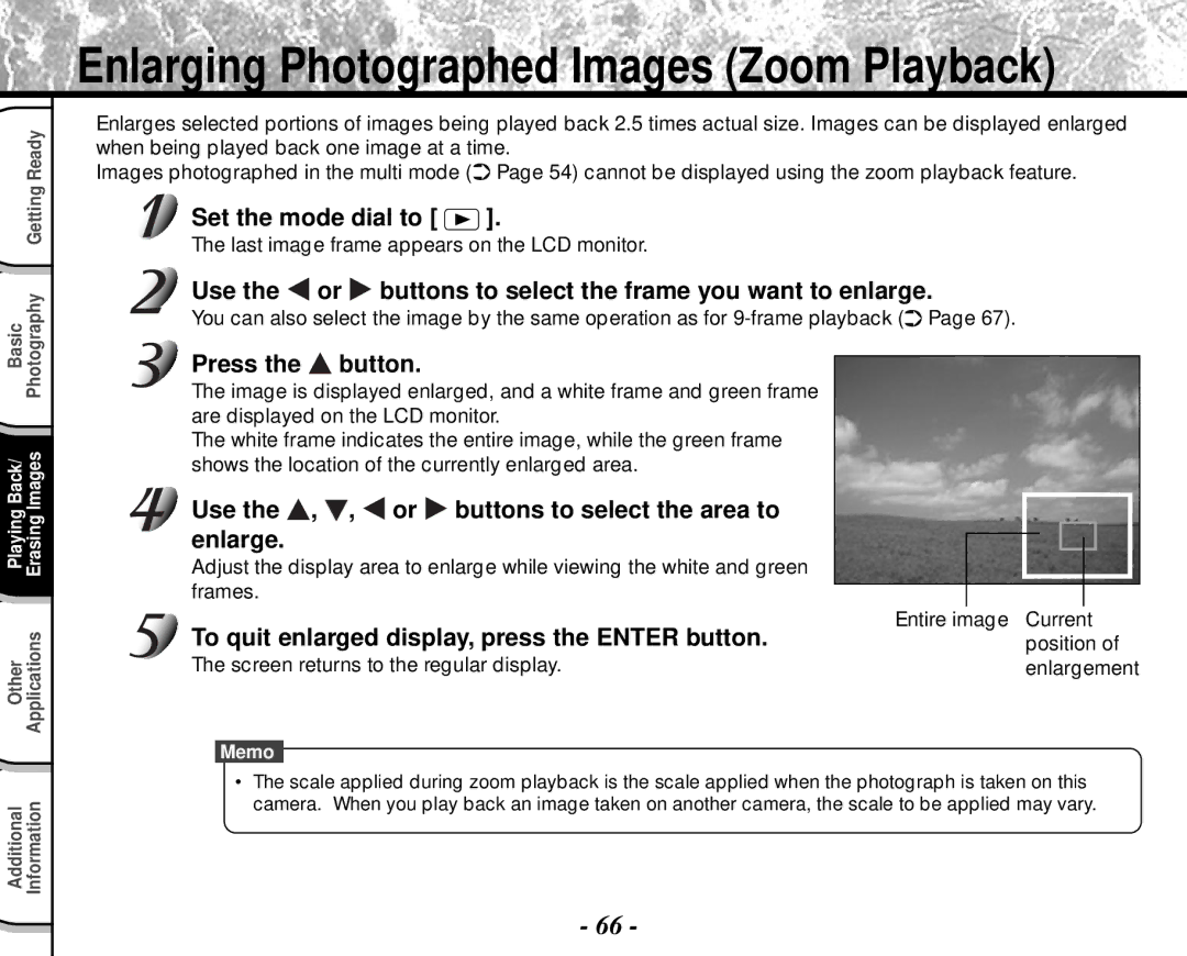 Toshiba PDR-M4 Use the , , or buttons to select the area to enlarge, To quit enlarged display, press the Enter button 