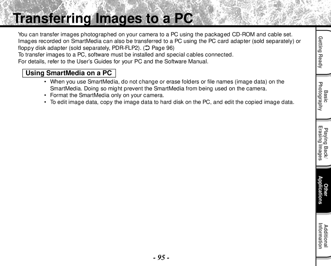 Toshiba PDR-M4 instruction manual Transferring Images to a PC, Using SmartMedia on a PC 