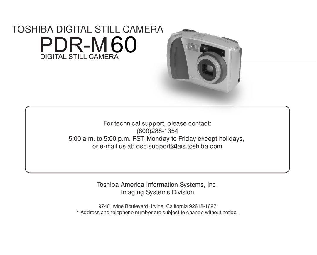 Toshiba PDR-M60 instruction manual Toshiba Digital Still Camera 