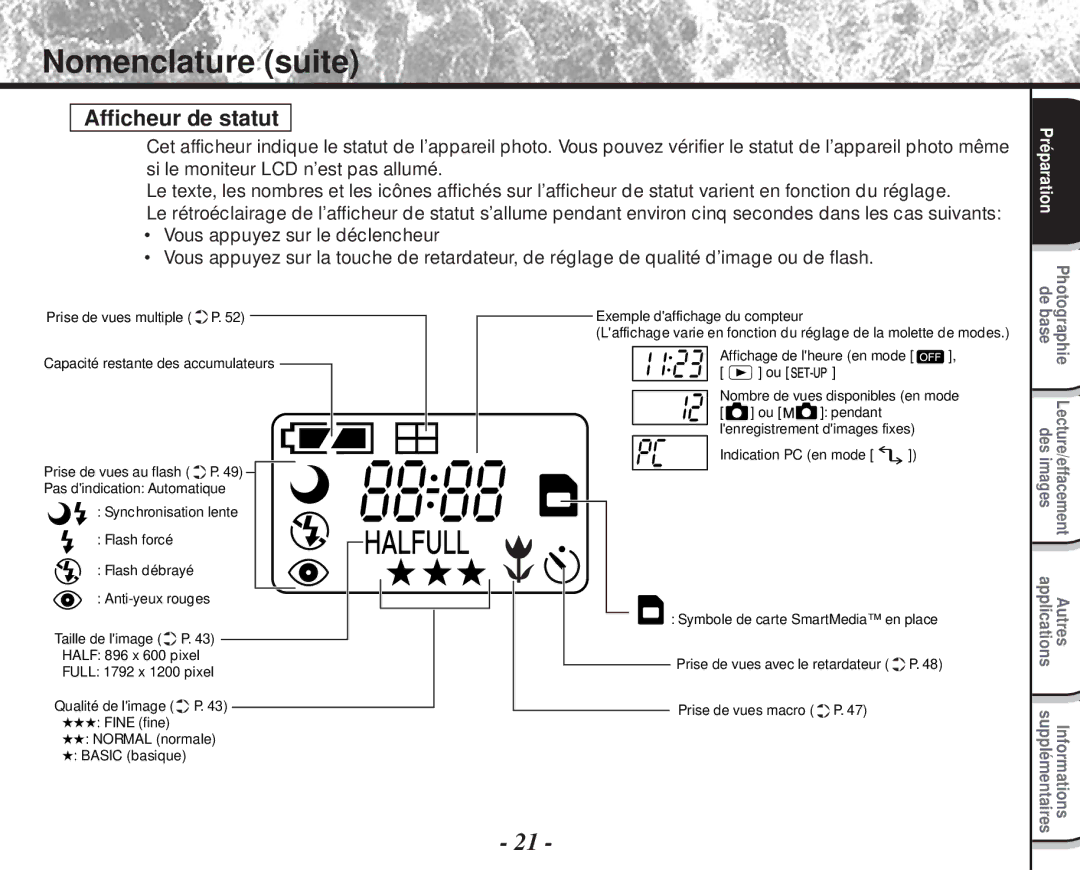 Toshiba PDR-M60 instruction manual Afficheur de statut 