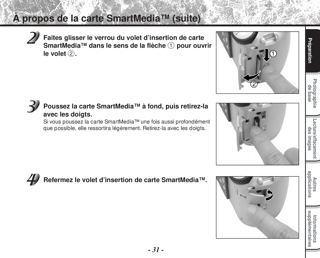 Toshiba PDR-M60 instruction manual Propos de la carte SmartMedia suite 