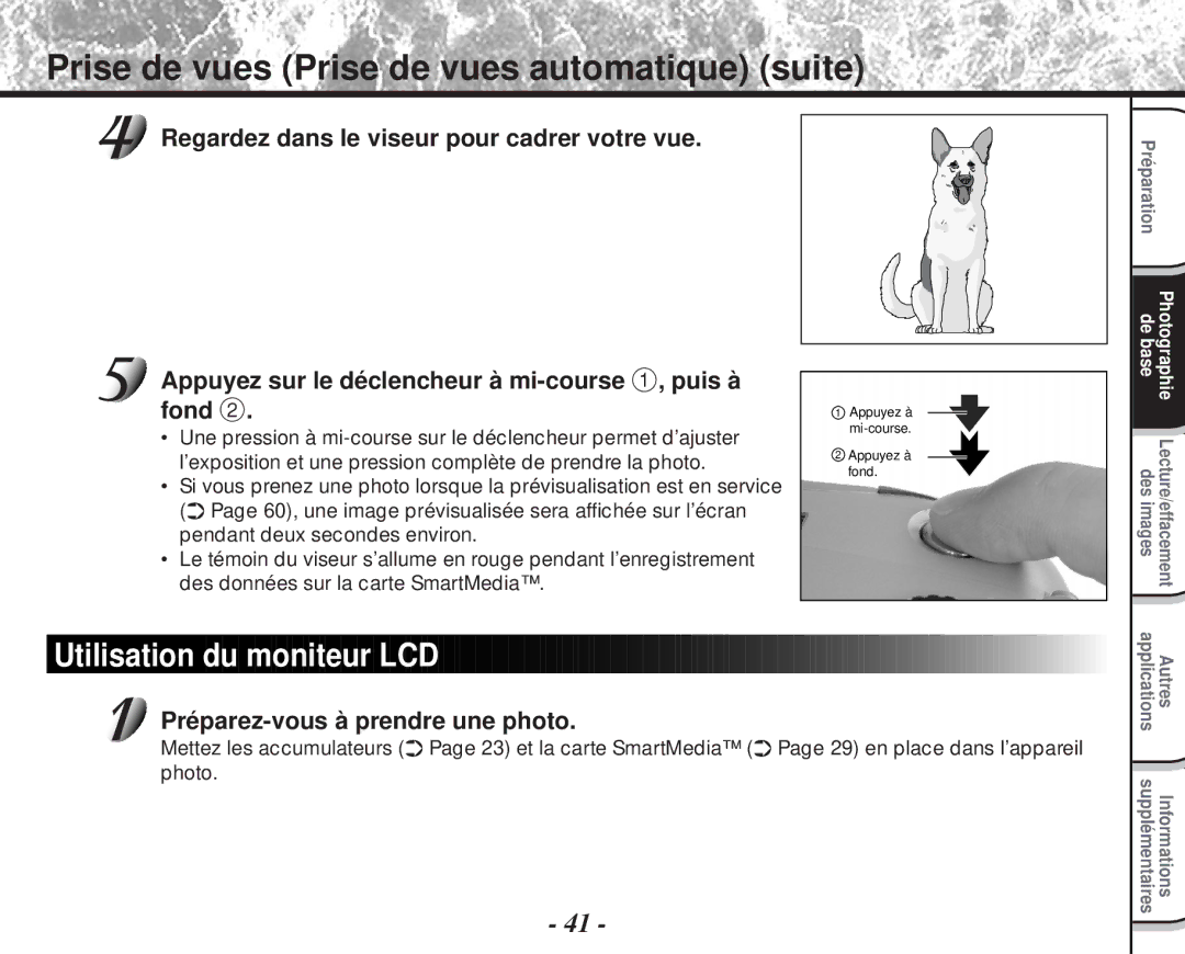 Toshiba PDR-M60 instruction manual Prise de vues Prise de vues automatique suite, Utilisation du moniteur LCD 