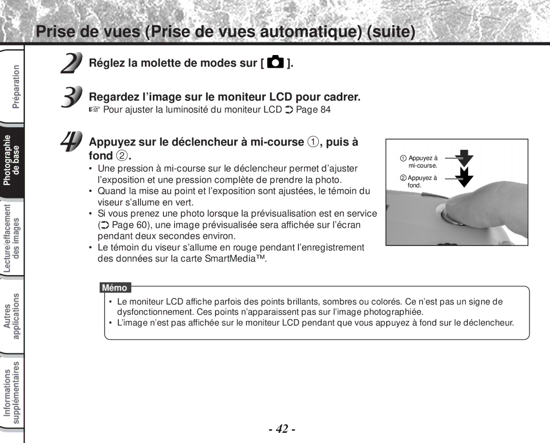 Toshiba PDR-M60 instruction manual Pour ajuster la luminosité du moniteur LCD 