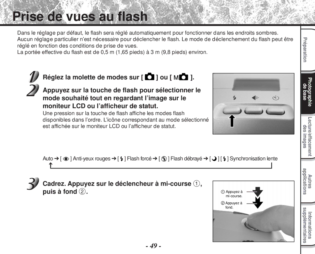 Toshiba PDR-M60 instruction manual Prise de vues au flash, Auto 