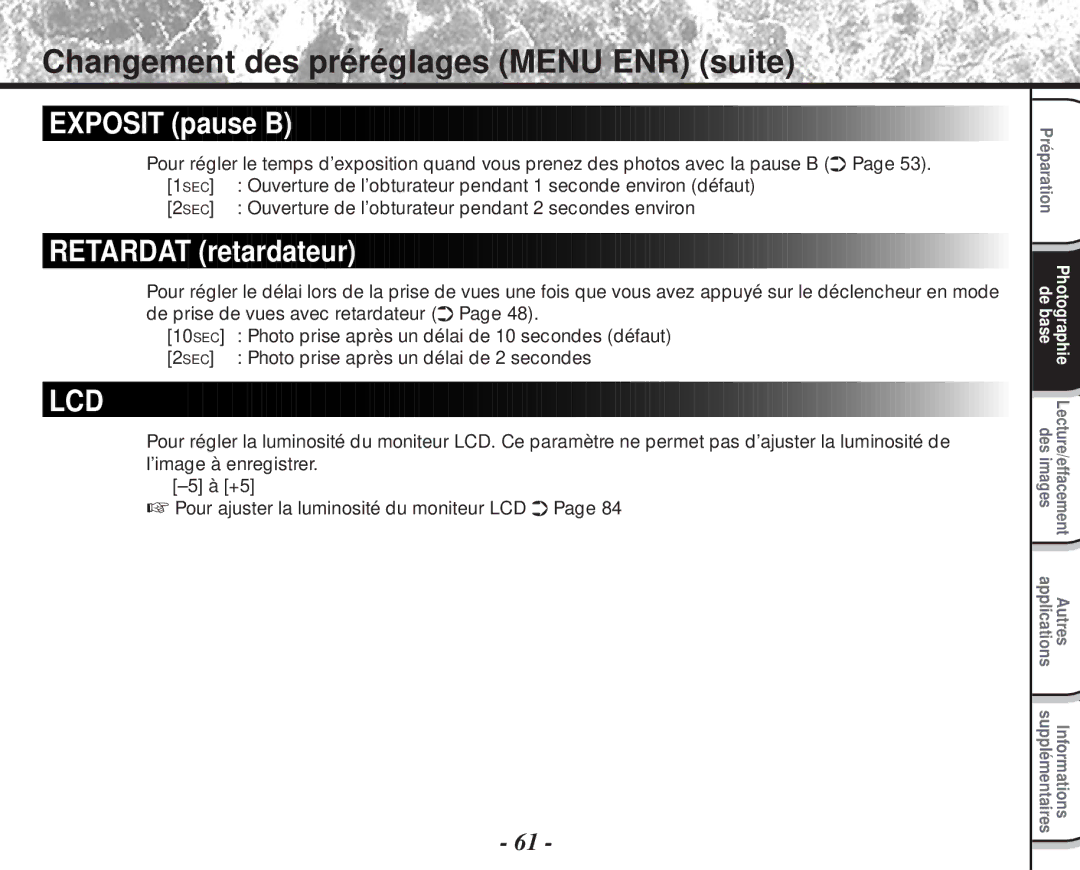 Toshiba PDR-M60 instruction manual Exposit pause B, Retardat retardateur 