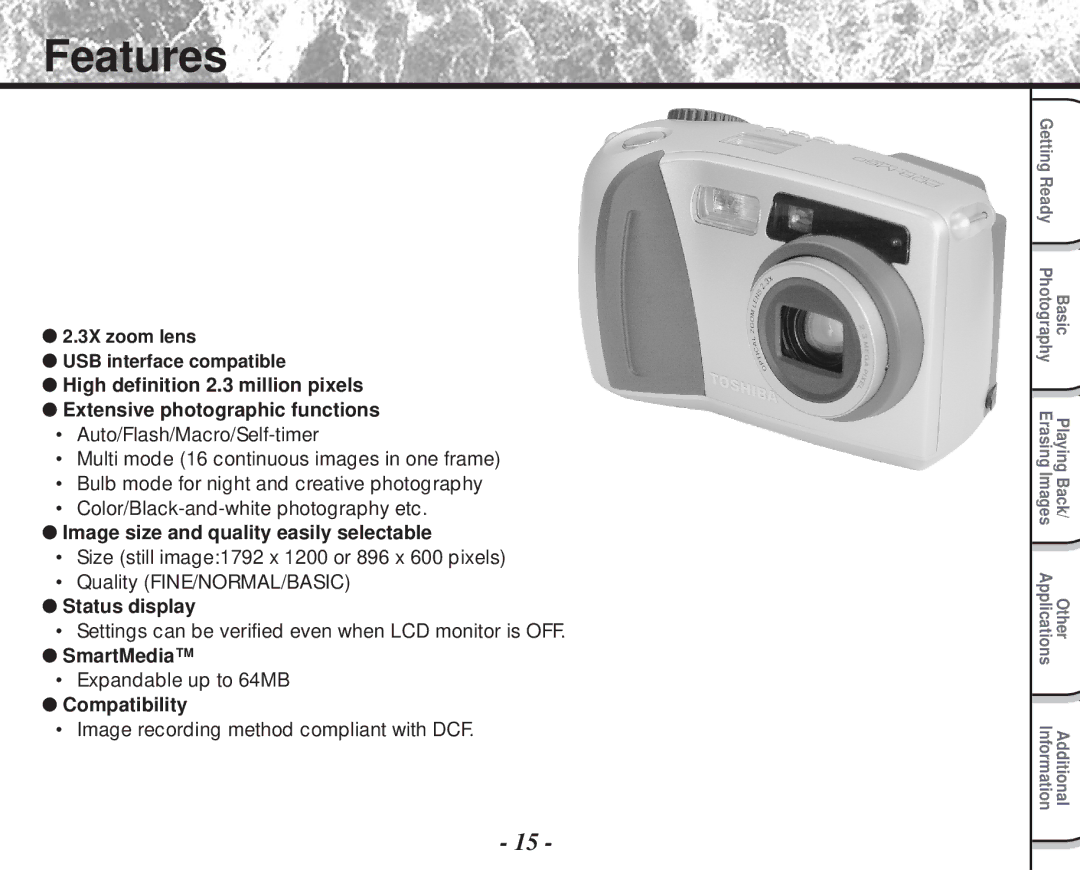 Toshiba PDR-M60 instruction manual Features, Compatibility 