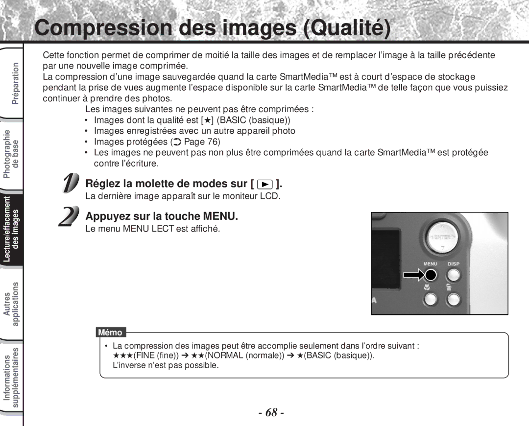 Toshiba PDR-M60 instruction manual Compression des images Qualité 