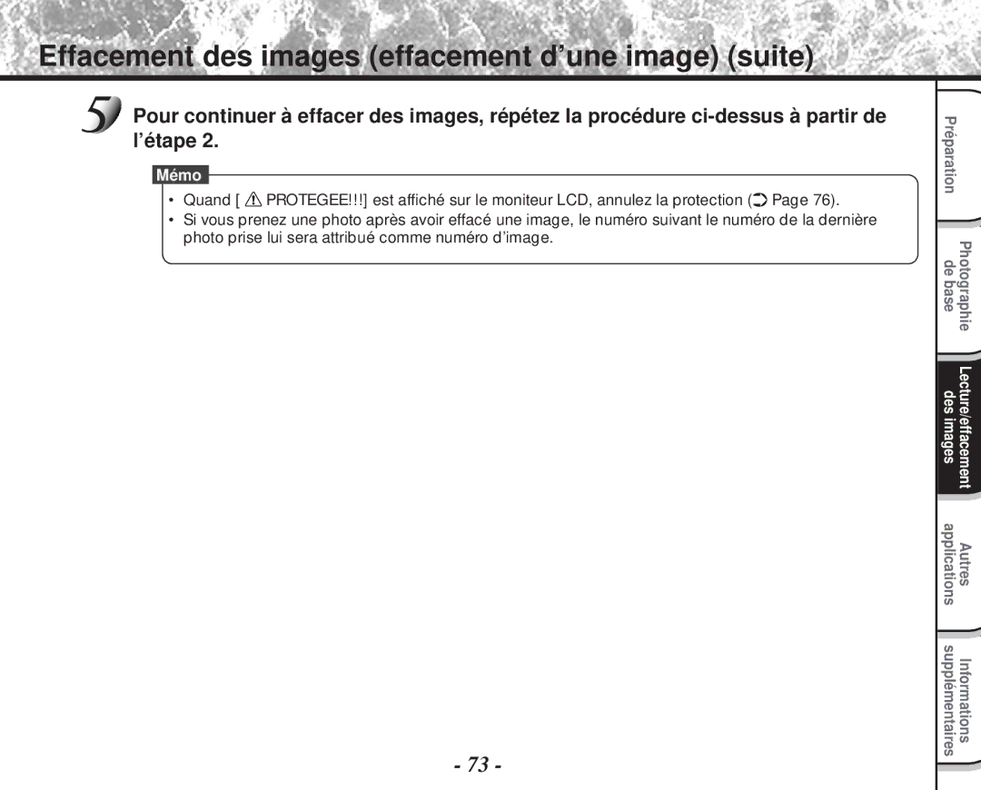 Toshiba PDR-M60 instruction manual Effacement des images effacement d’une image suite 