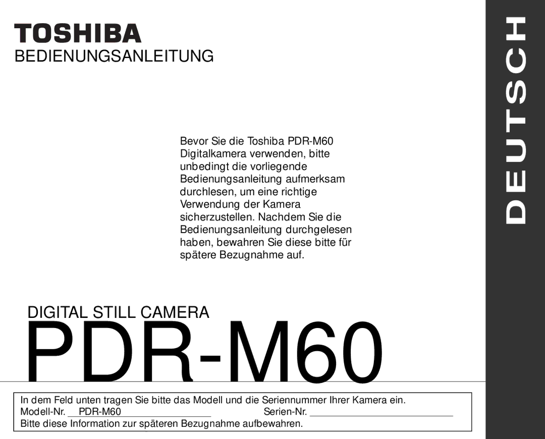 Toshiba PDR-M60 instruction manual U T S C H 