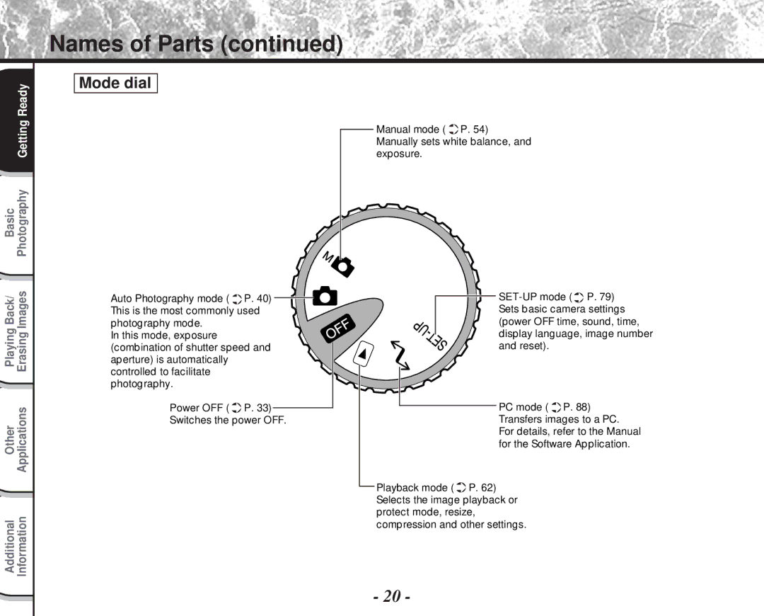 Toshiba PDR-M60 instruction manual Mode dial 