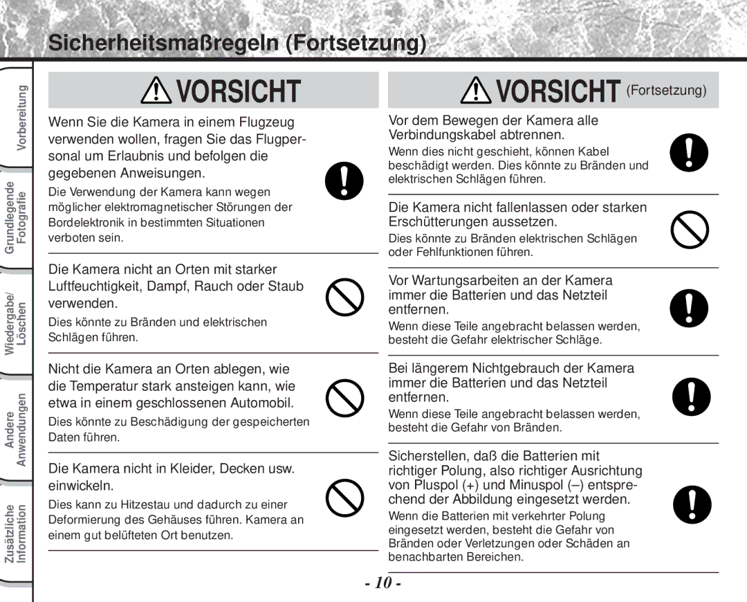 Toshiba PDR-M60 instruction manual Vorsicht 