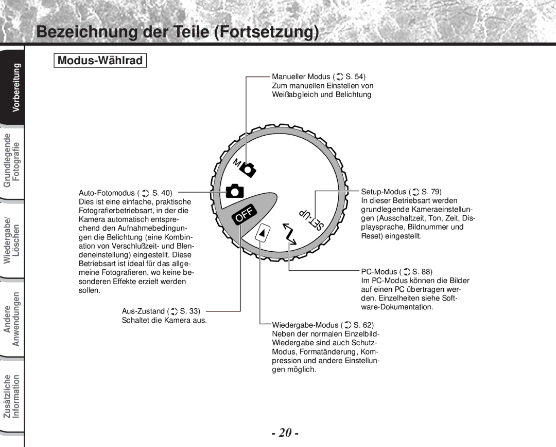 Toshiba PDR-M60 instruction manual Modus-Wählrad 