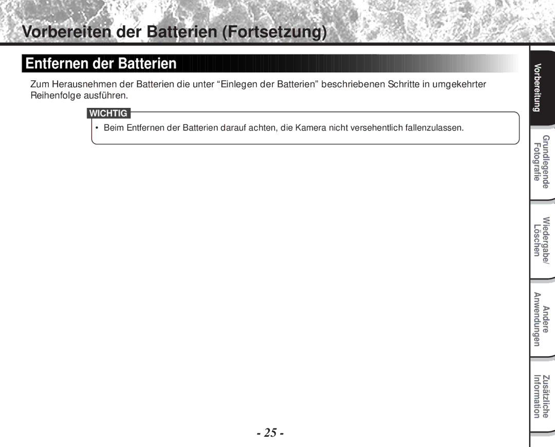 Toshiba PDR-M60 instruction manual Entfernen der Batterien 