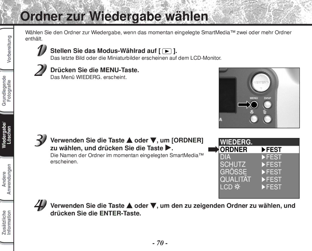 Toshiba PDR-M60 instruction manual Ordner zur Wiedergabe wählen 