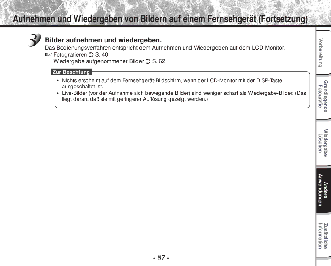 Toshiba PDR-M60 instruction manual Bilder aufnehmen und wiedergeben 