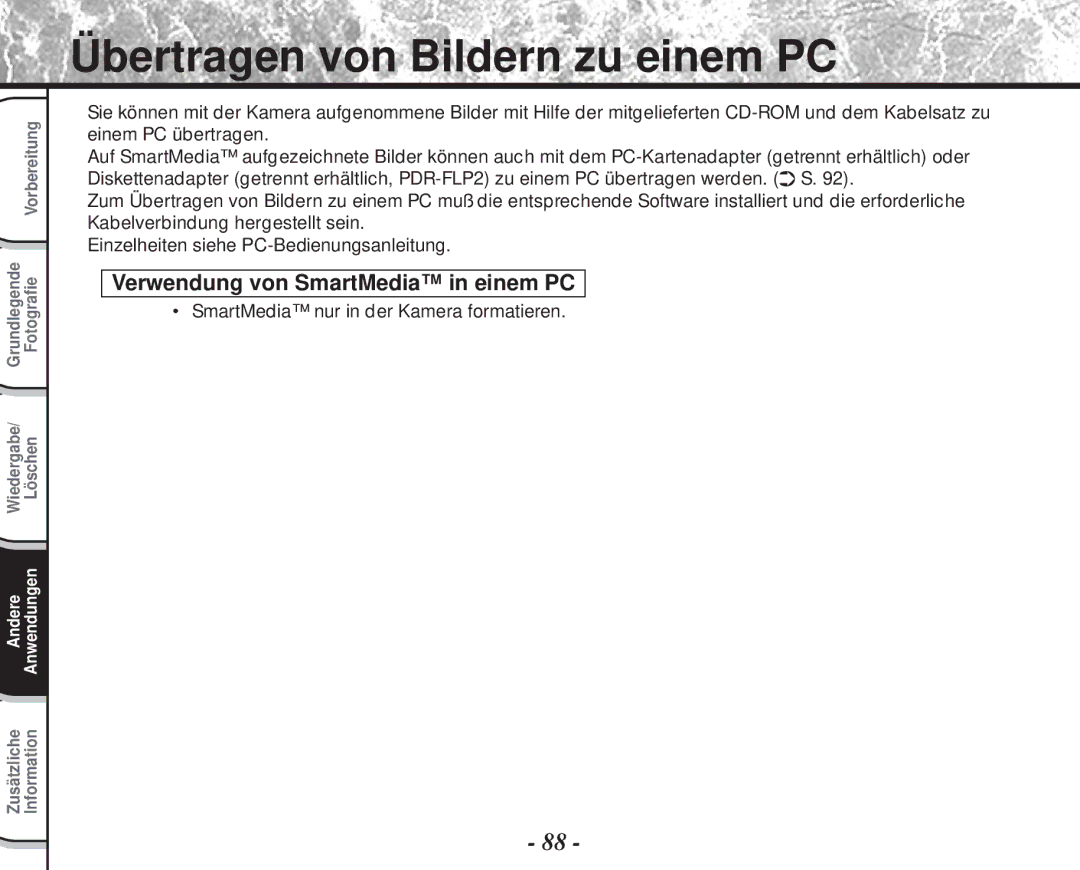 Toshiba PDR-M60 instruction manual Übertragen von Bildern zu einem PC, Verwendung von SmartMedia in einem PC 