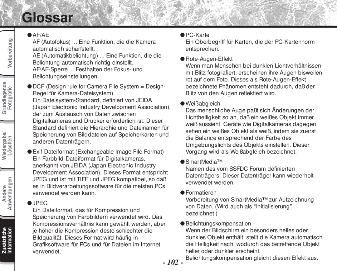 Toshiba PDR-M60 instruction manual Glossar, Weißabgleich 