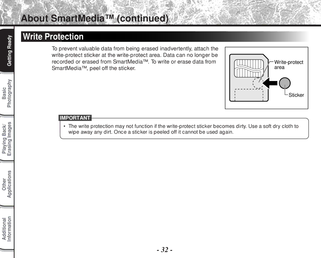 Toshiba PDR-M60 instruction manual Write Protection 