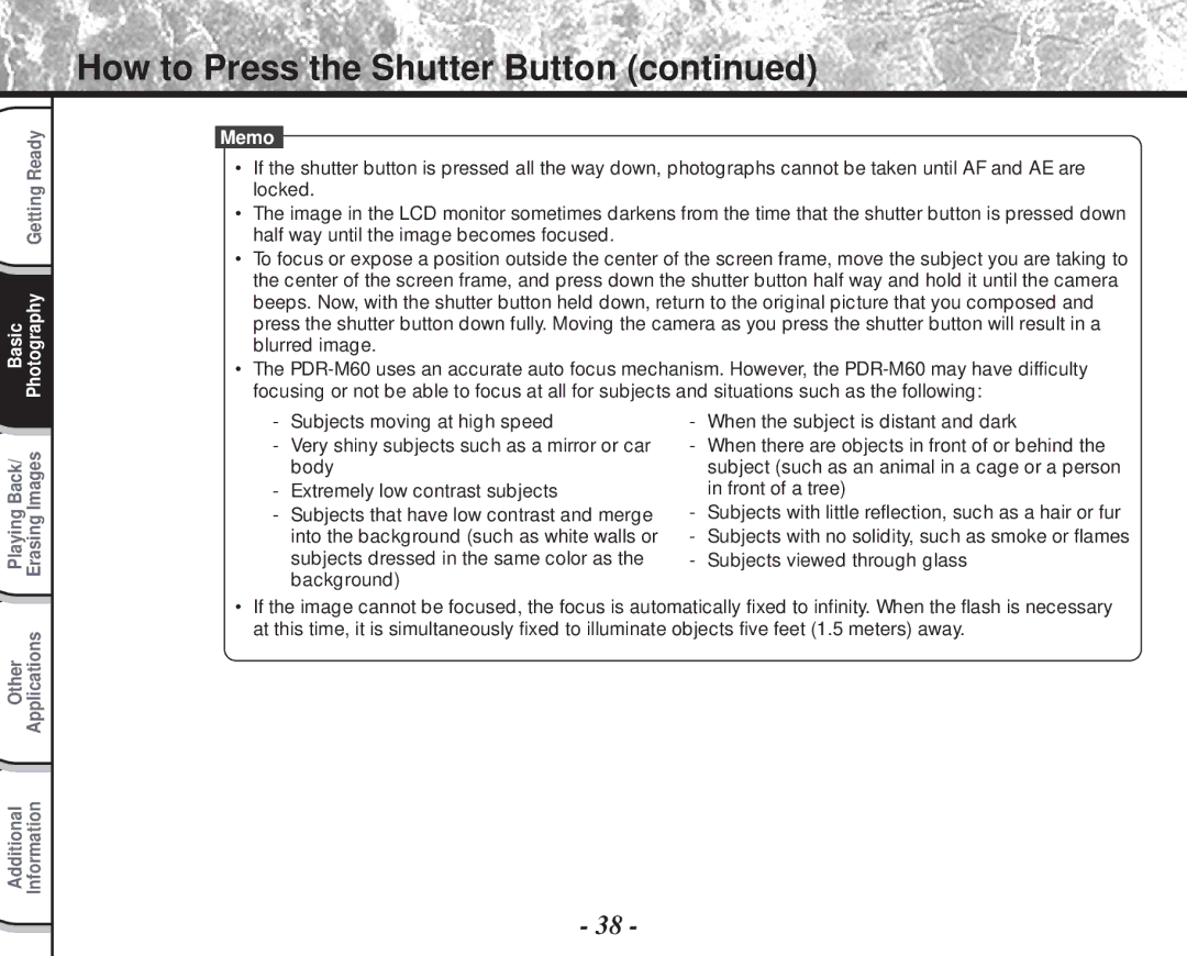 Toshiba PDR-M60 instruction manual How to Press the Shutter Button 