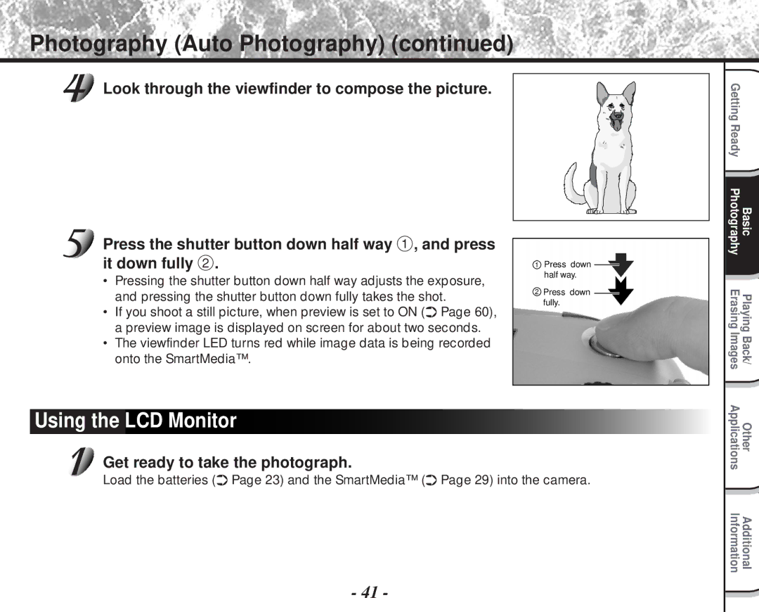 Toshiba PDR-M60 instruction manual Photography Auto Photography, Using the LCD Monitor 