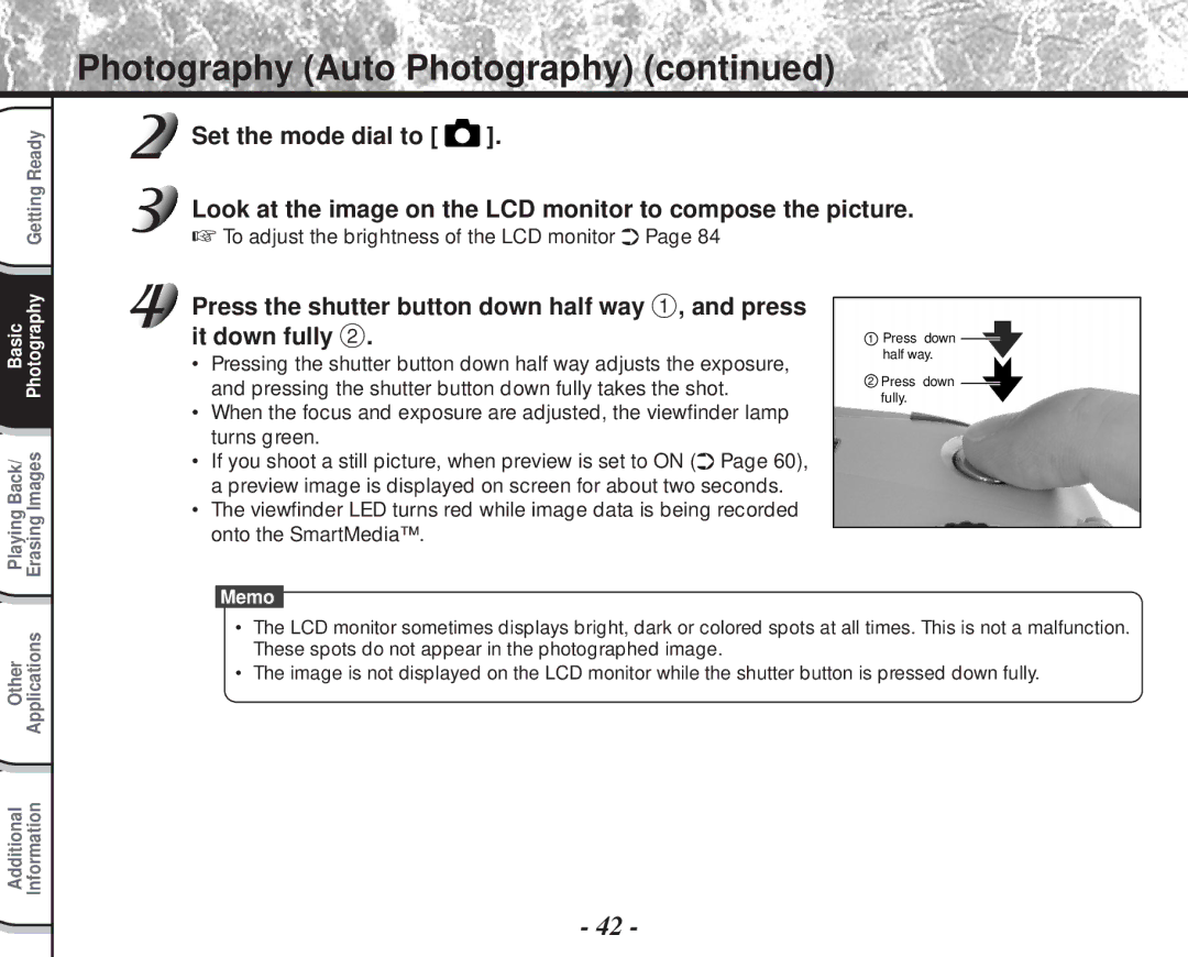 Toshiba PDR-M60 instruction manual To adjust the brightness of the LCD monitor 