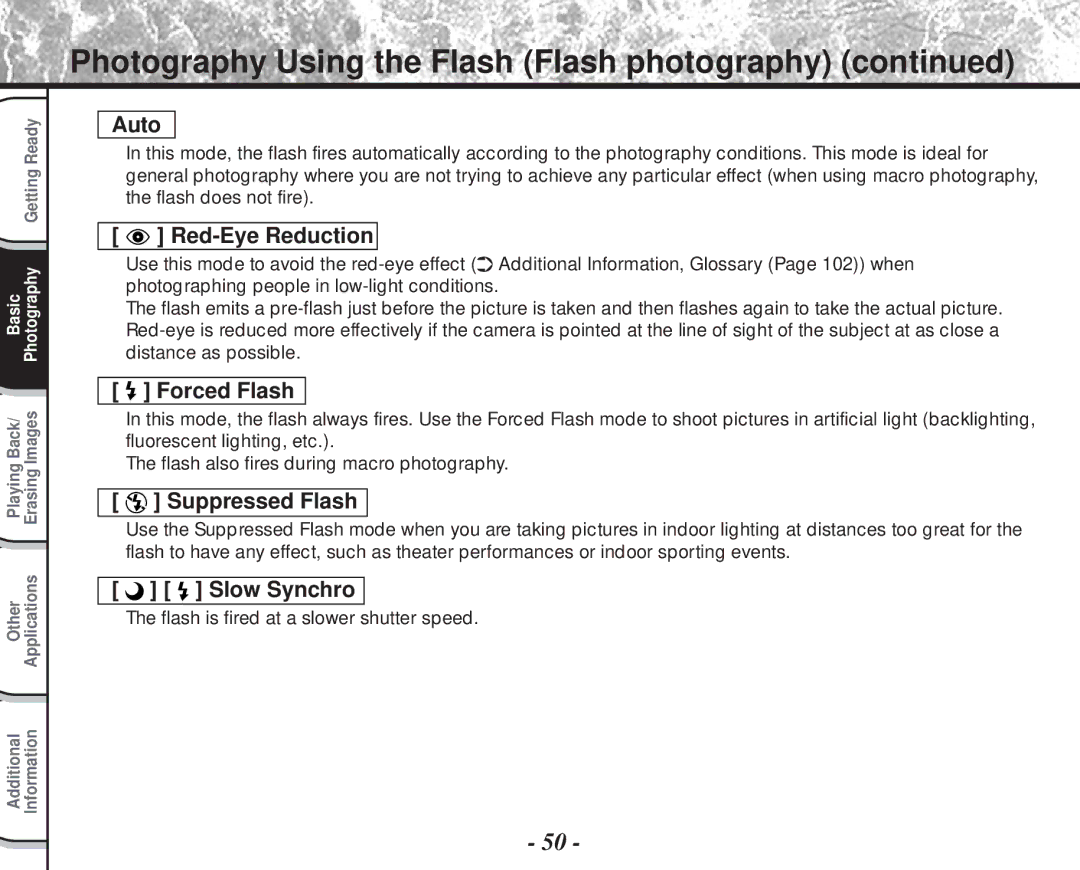 Toshiba PDR-M60 instruction manual Photography Using the Flash Flash photography 