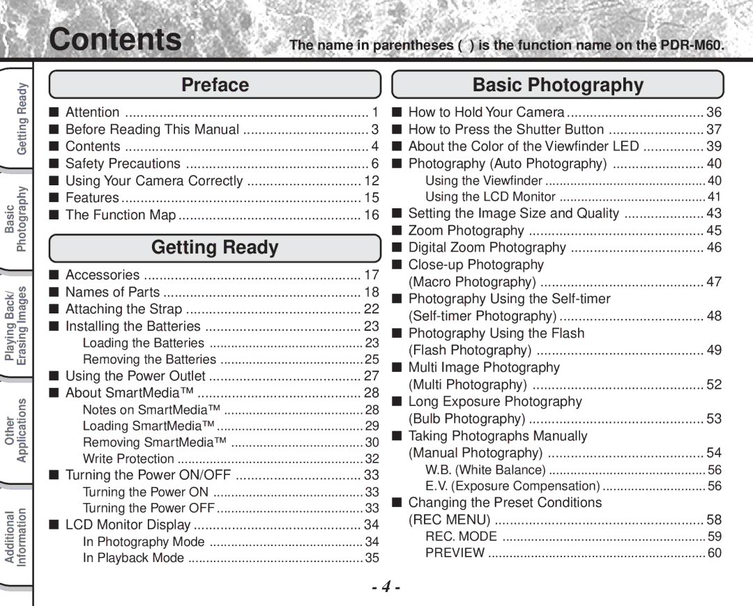 Toshiba PDR-M60 instruction manual Contents 