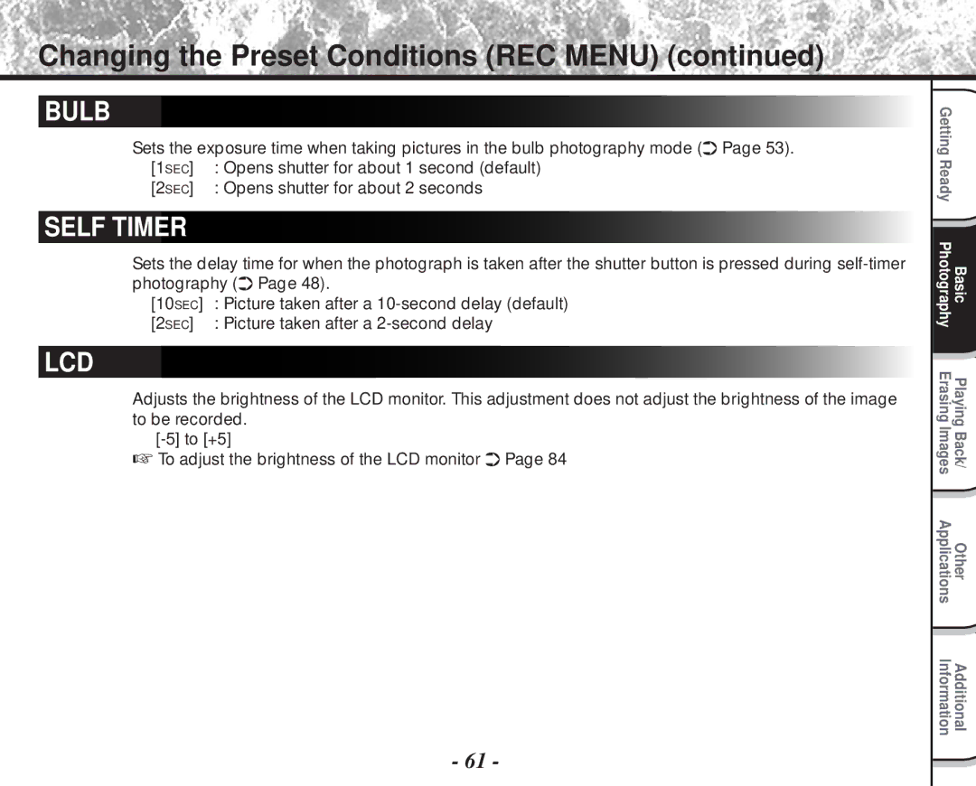 Toshiba PDR-M60 instruction manual Bulb 