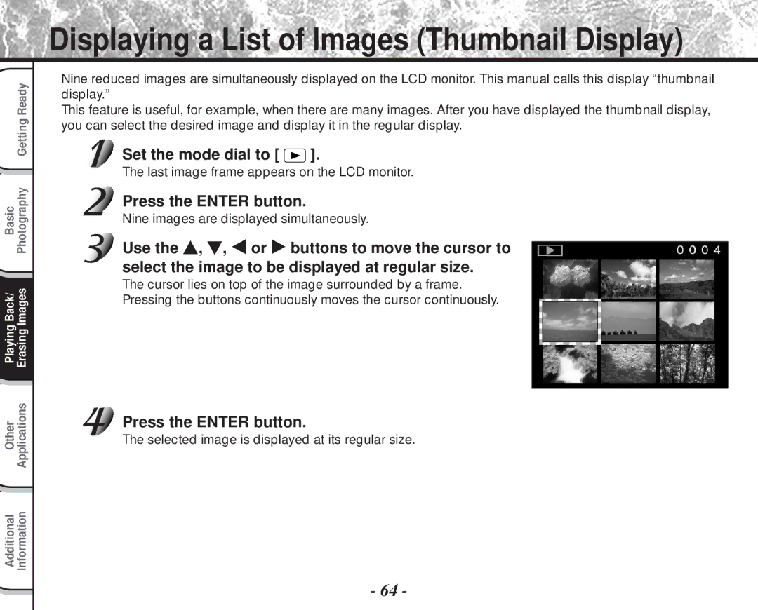 Toshiba PDR-M60 Nine images are displayed simultaneously, Selected image is displayed at its regular size 