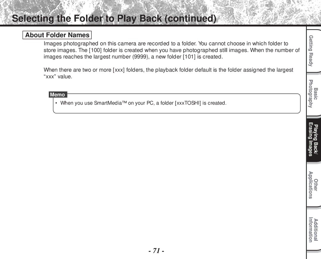 Toshiba PDR-M60 instruction manual Selecting the Folder to Play Back, About Folder Names 