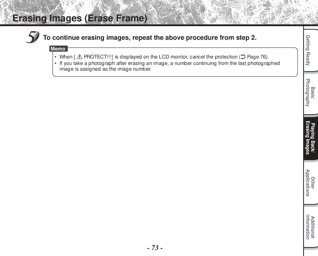 Toshiba PDR-M60 instruction manual Erasing Images Erase Frame 