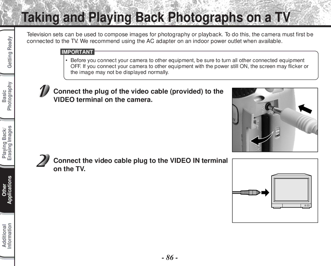 Toshiba PDR-M60 instruction manual Taking and Playing Back Photographs on a TV 