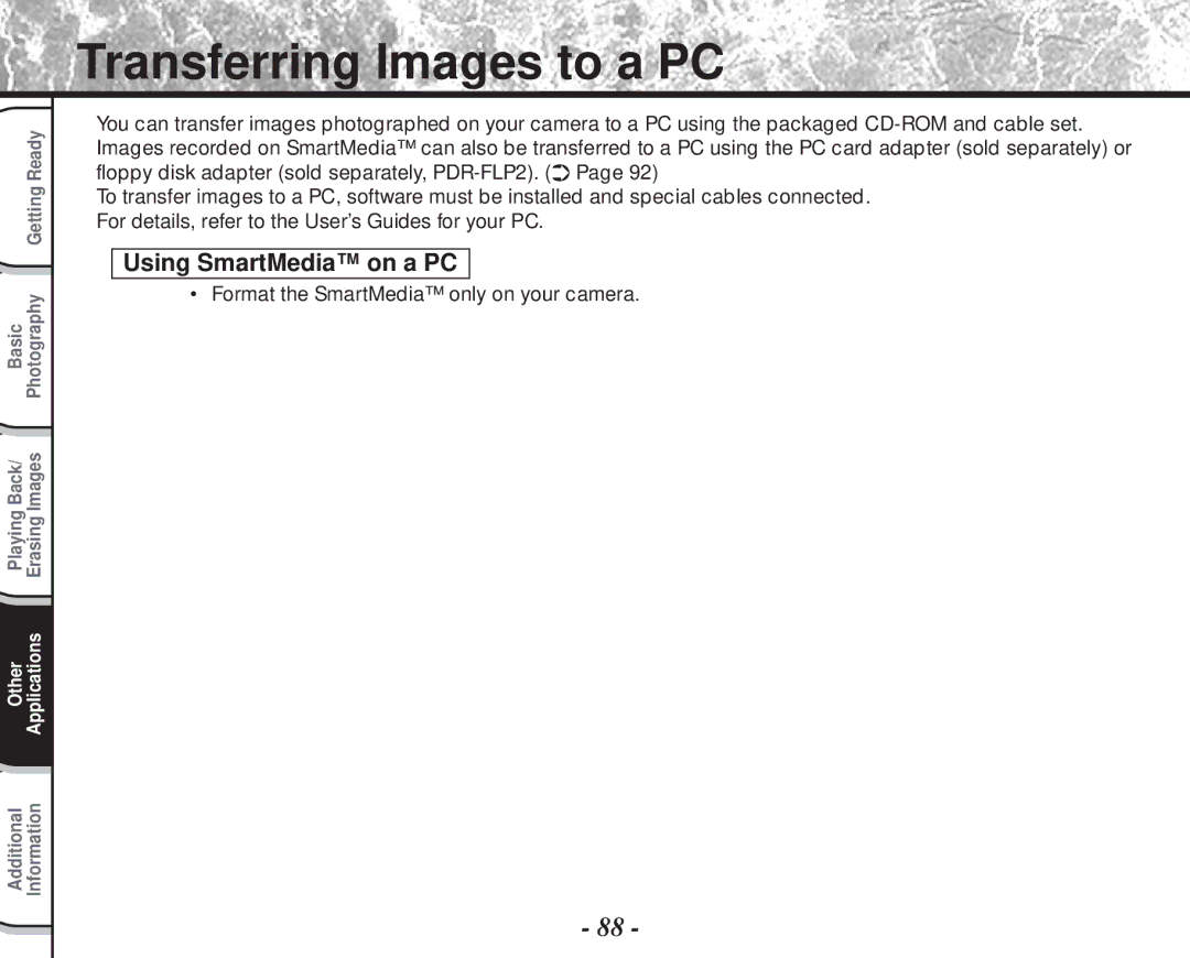 Toshiba PDR-M60 Transferring Images to a PC, Using SmartMedia on a PC, Format the SmartMedia only on your camera 