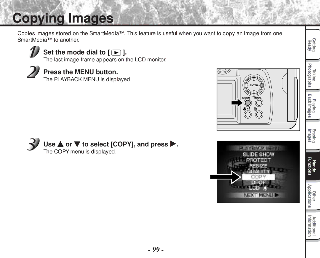 Toshiba PDR-M70 instruction manual Copying Images, Copy menu is displayed 