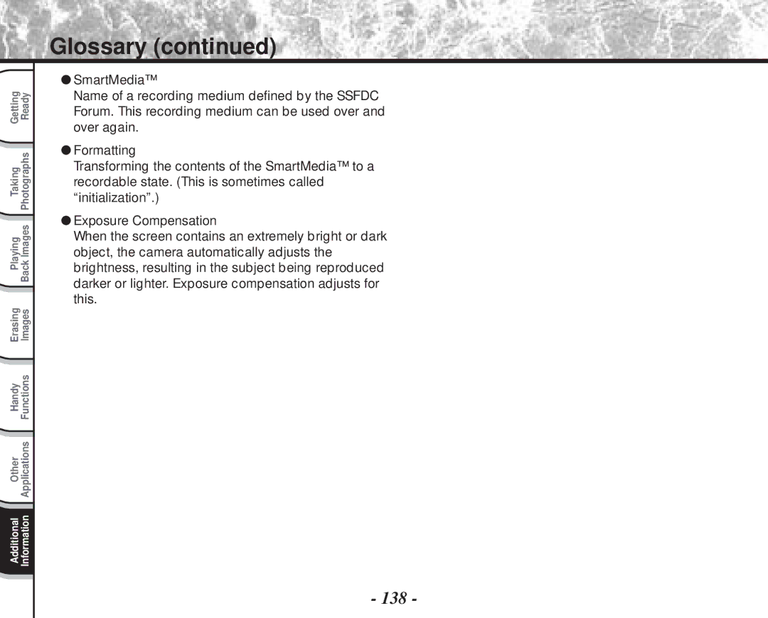 Toshiba PDR-M70 instruction manual Glossary, 138 