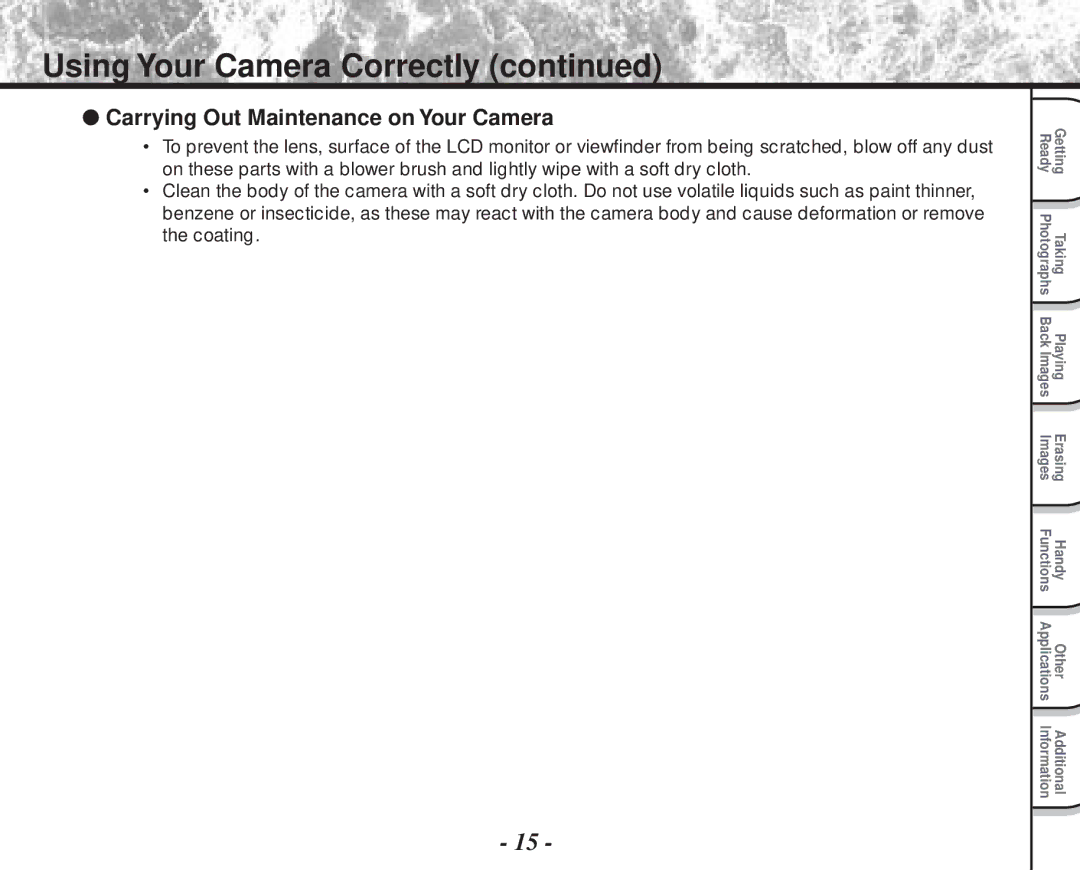 Toshiba PDR-M70 instruction manual Using Your Camera Correctly, Carrying Out Maintenance on Your Camera 