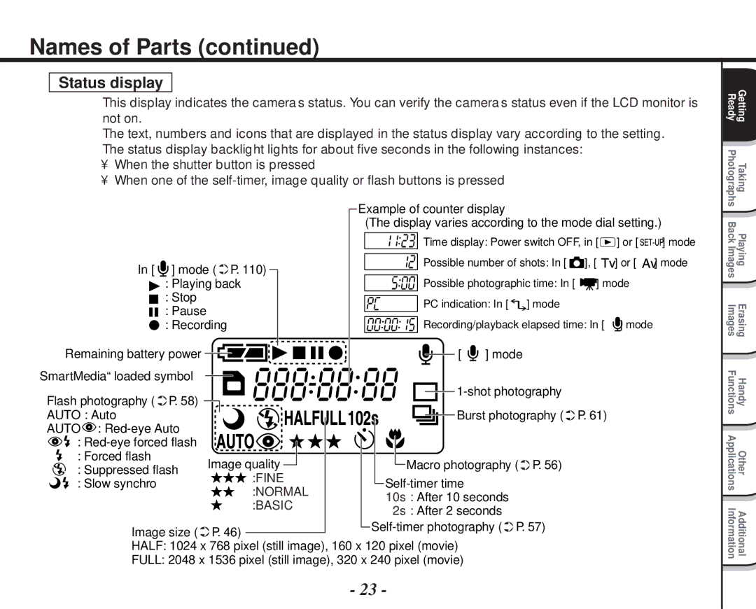 Toshiba PDR-M70 instruction manual Status display 