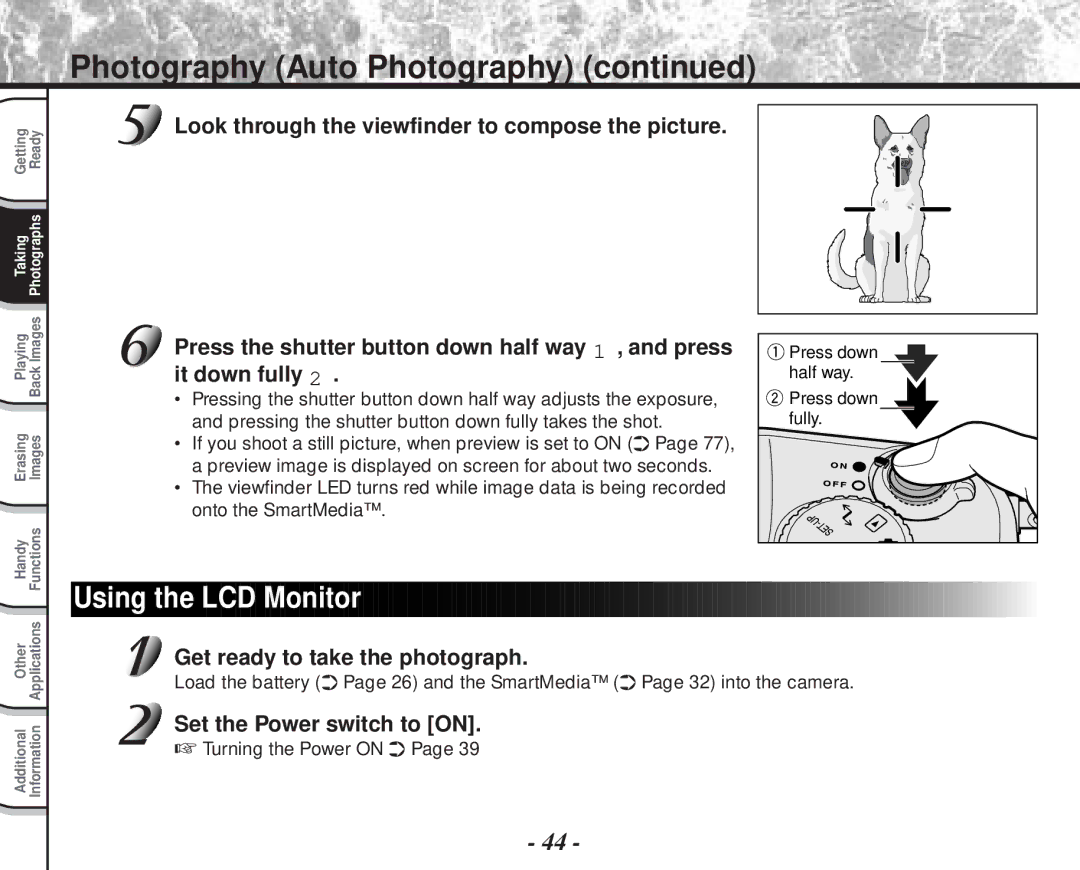 Toshiba PDR-M70 instruction manual Photography Auto Photography, Using the LCD Monitor 