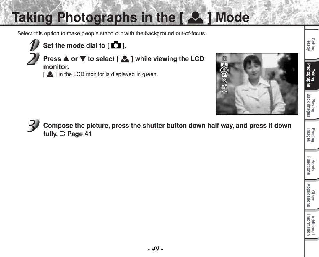 Toshiba PDR-M70 instruction manual Taking Photographs in the Mode, LCD monitor is displayed in green 