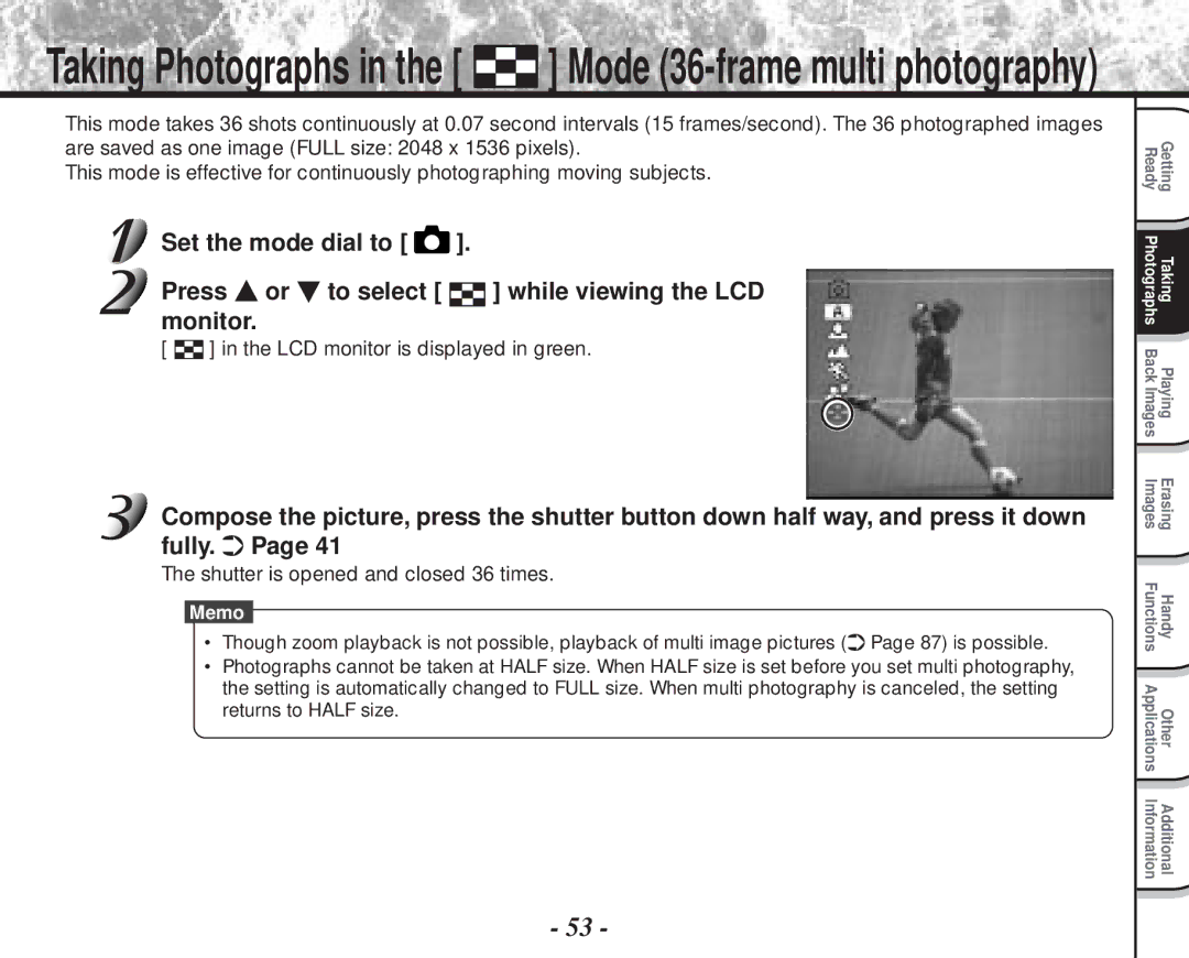 Toshiba PDR-M70 instruction manual Taking Photographs, Shutter is opened and closed 36 times 