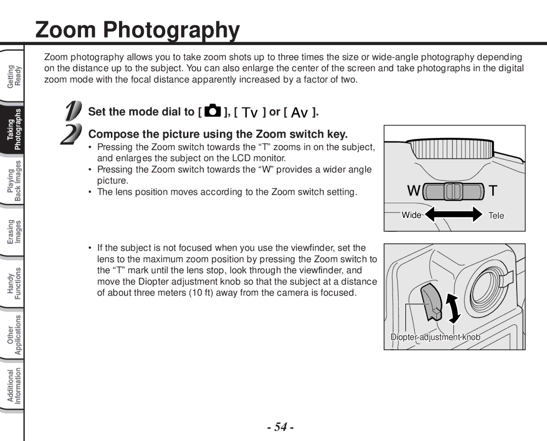 Toshiba PDR-M70 instruction manual Zoom Photography 