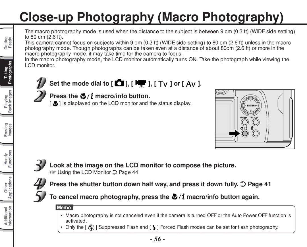 Toshiba PDR-M70 Close-up Photography Macro Photography, Set the mode dial to , , or Press the macro/info button 