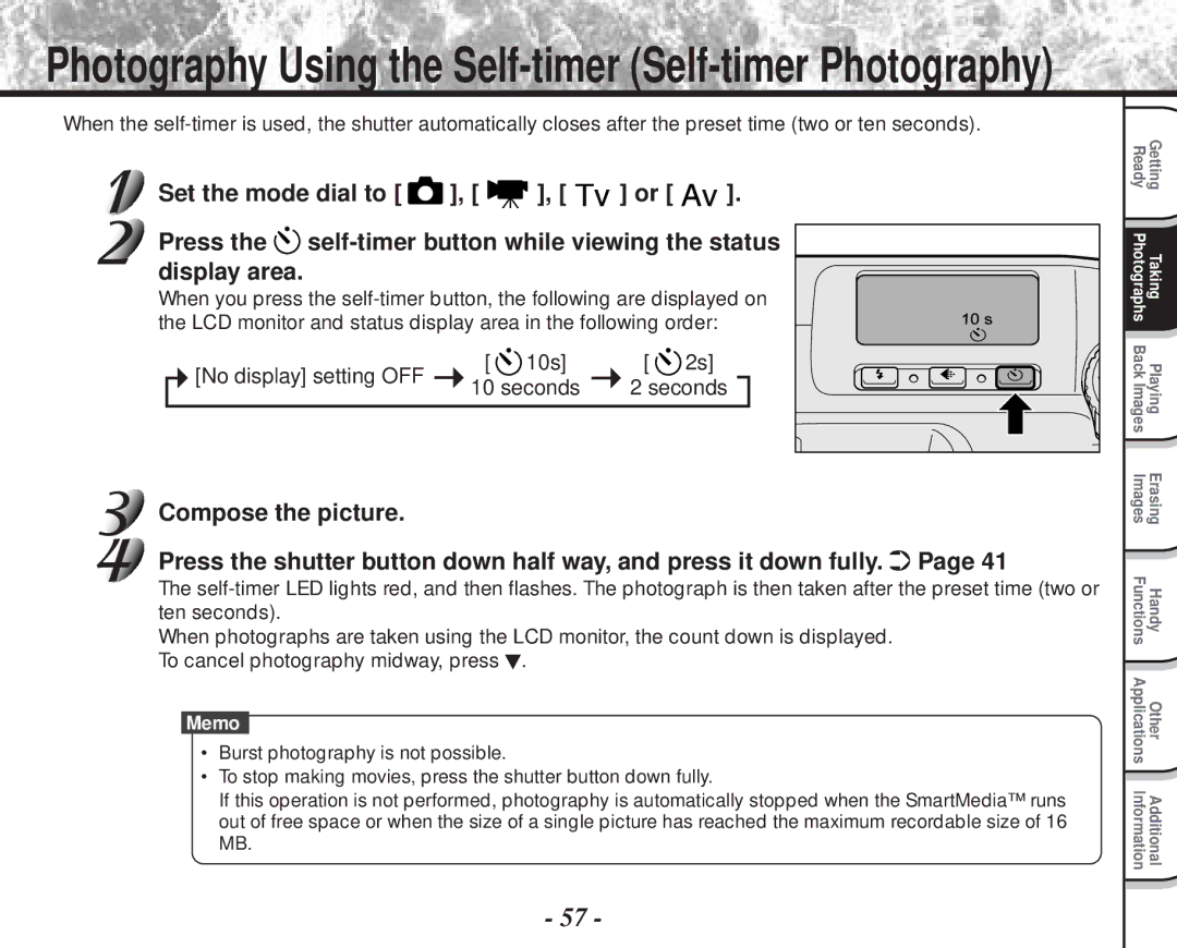 Toshiba PDR-M70 instruction manual Photography Using the Self-timer Self-timer Photography, Compose the picture 